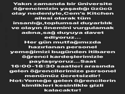 İhtiyaç sahibi üniversitelilere ücretsiz yemek
