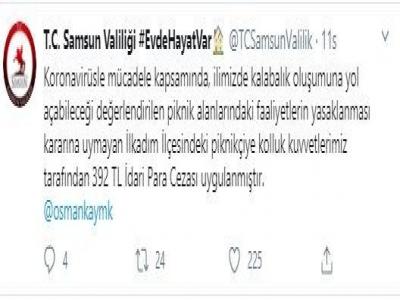 Samsun’da piknikçiye 392 TL ceza
