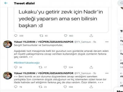Samsunspor Başkanı Yıldırım özür diledi
