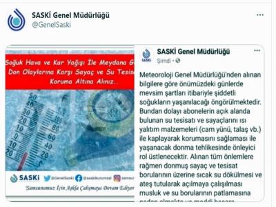 SASKİ’den ’don’ uyarısı
