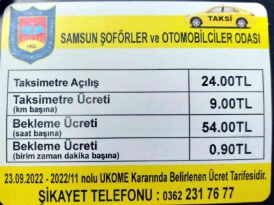 SAMSUN'DA TAKSİ ÜCRETLERİ ZAMLANDI